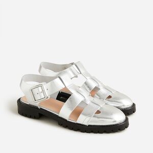 Fisherman lug-sole sandals in metallic (Sz 8.5) Silver Leather NWOB